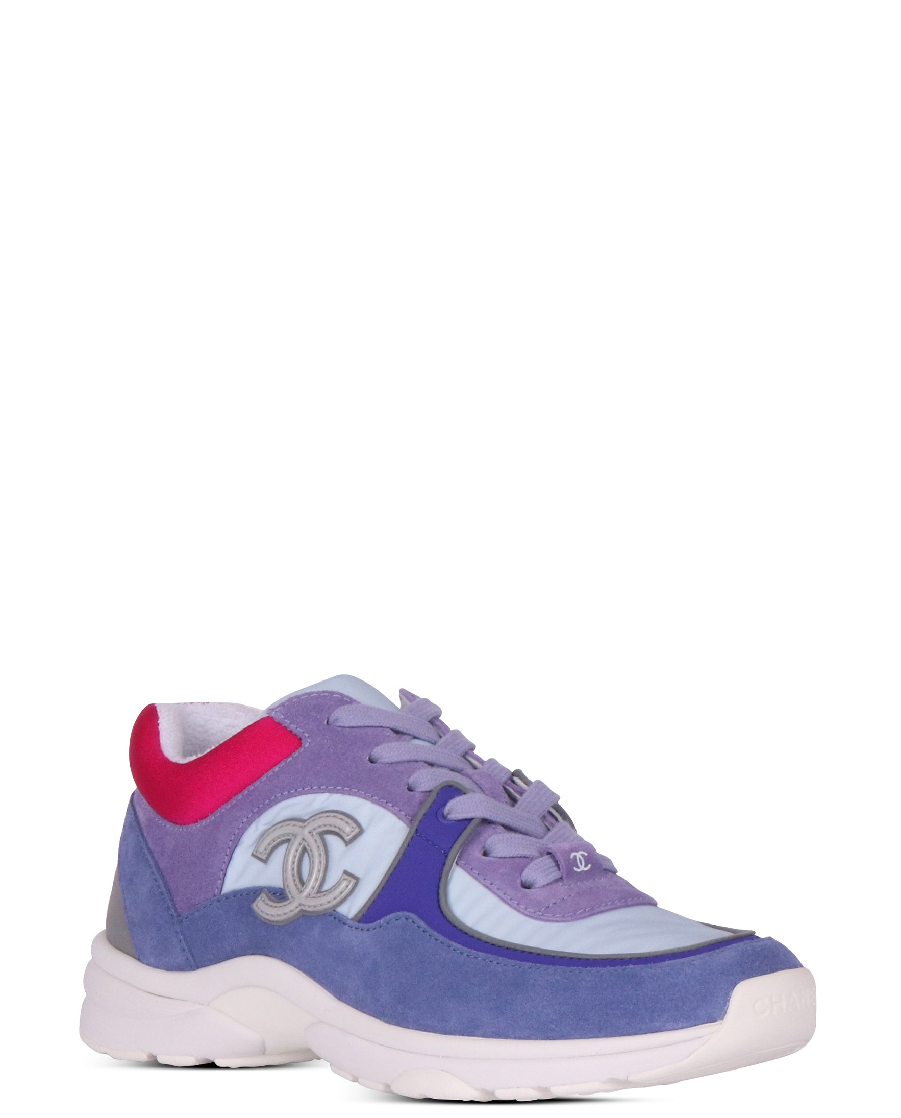 Chanel CC Logo Ivory Blue And Purple Sneakers - SAVIC