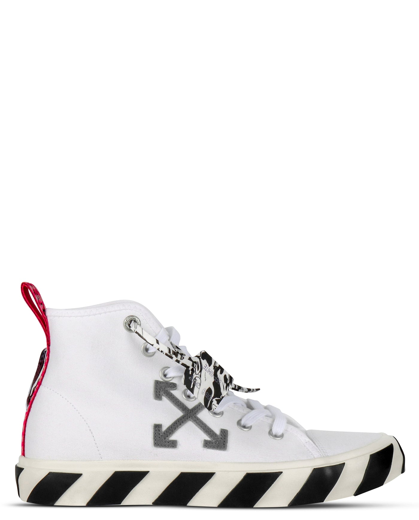 White & Grey Vulcanized Mid-Top Sneakers