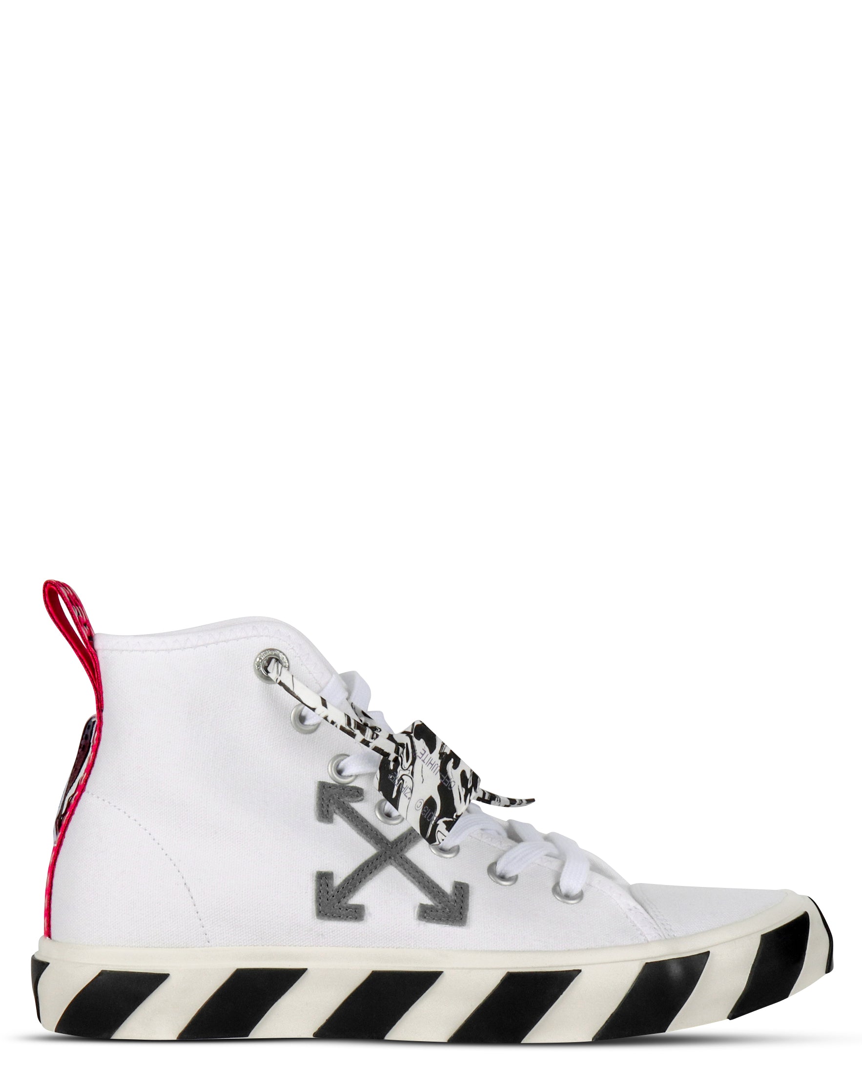 White & Grey Vulcanized Mid-Top Sneakers