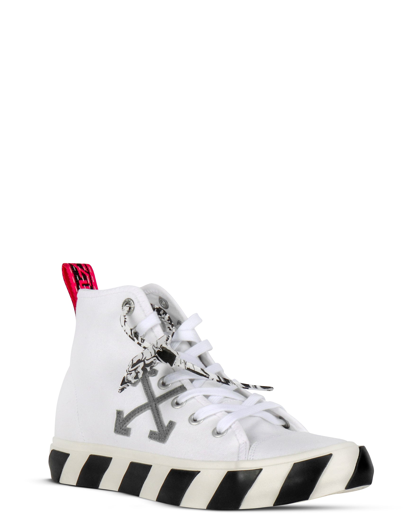 White & Grey Vulcanized Mid-Top Sneakers