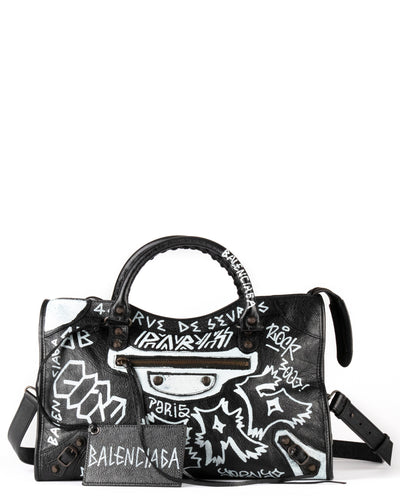 Balenciaga Graffiti Classic City Mini Leather Bag in Black