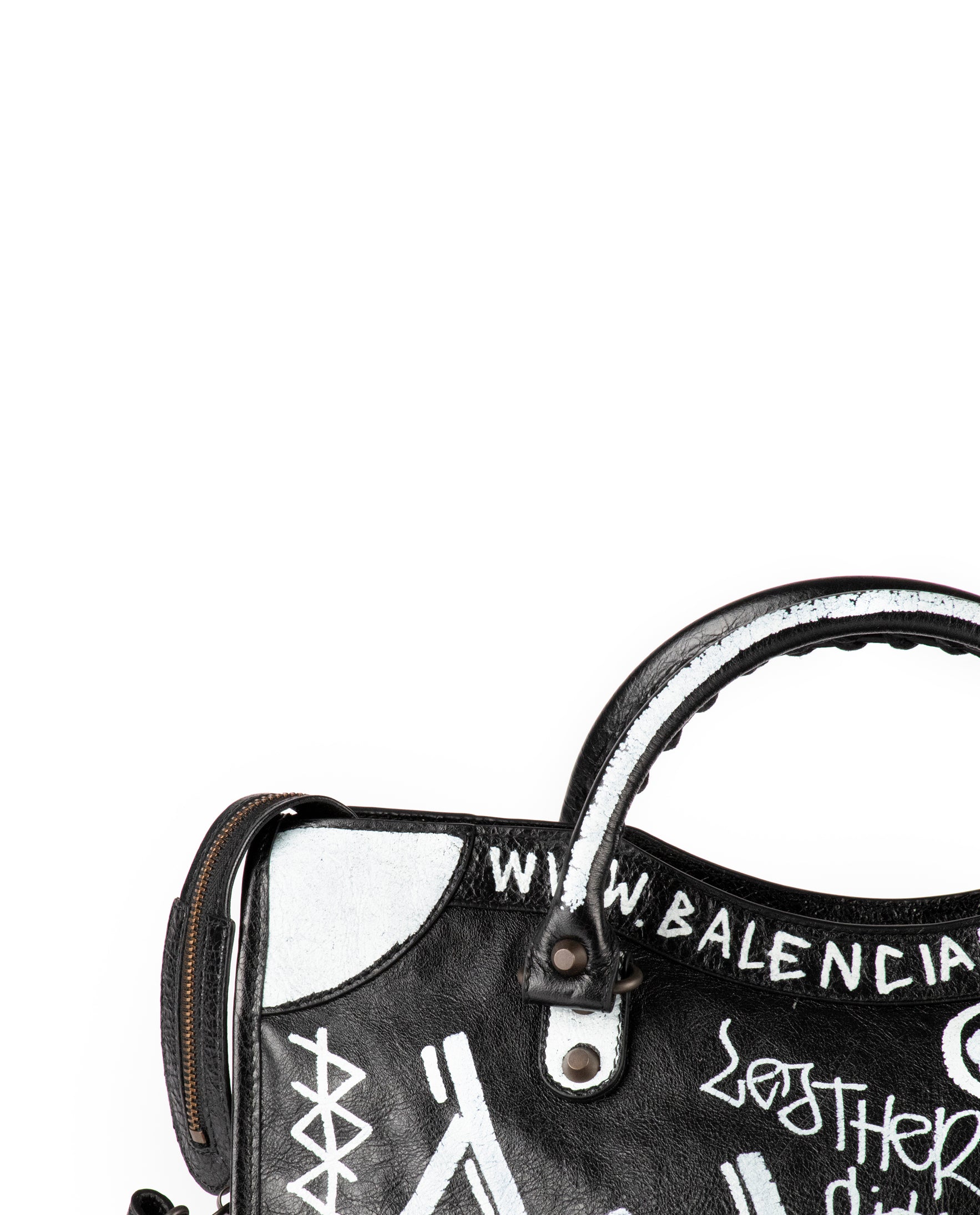 Balenciaga Black & White Graffiti Leather Classic City Bag by WP
