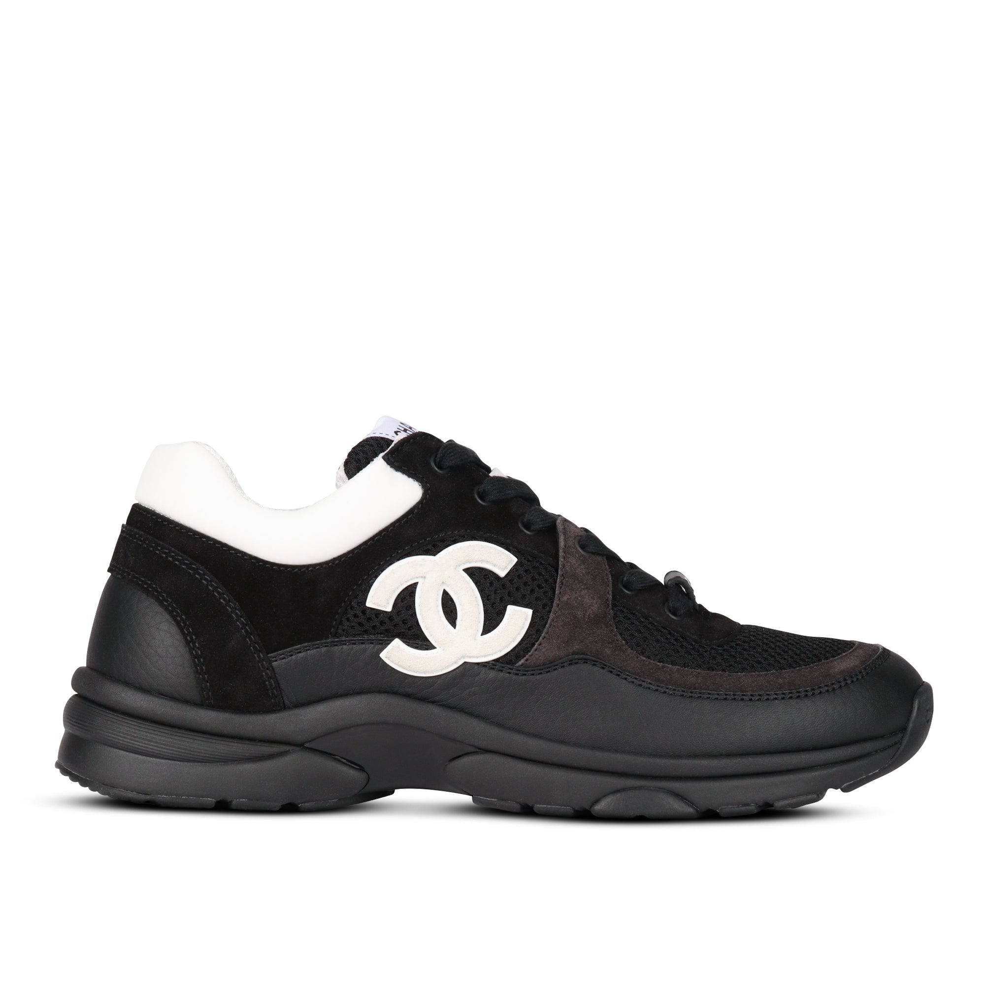 Chanel CC Logo Runner Sneaker Reflective Triple Black Leather