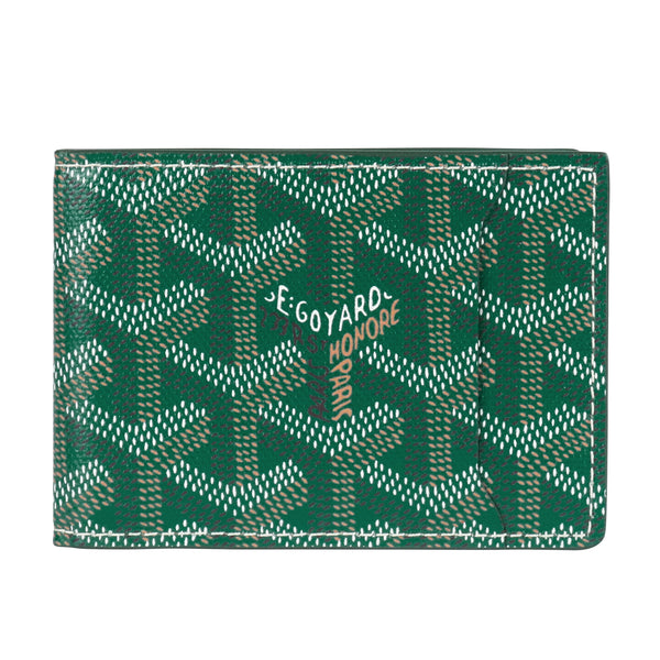 green goyard leather victoire companion wallet front