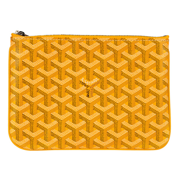 goyard yellow goyardine canvas leather pm senat pouch clutch front