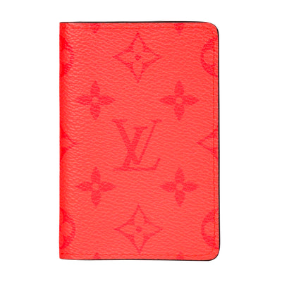 louis vuitton monogram red leather pocket organizer card holder wallet front