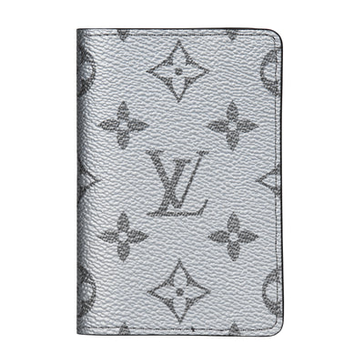 louis vuitton monogram silver leather pocket organizer card holder wallet front